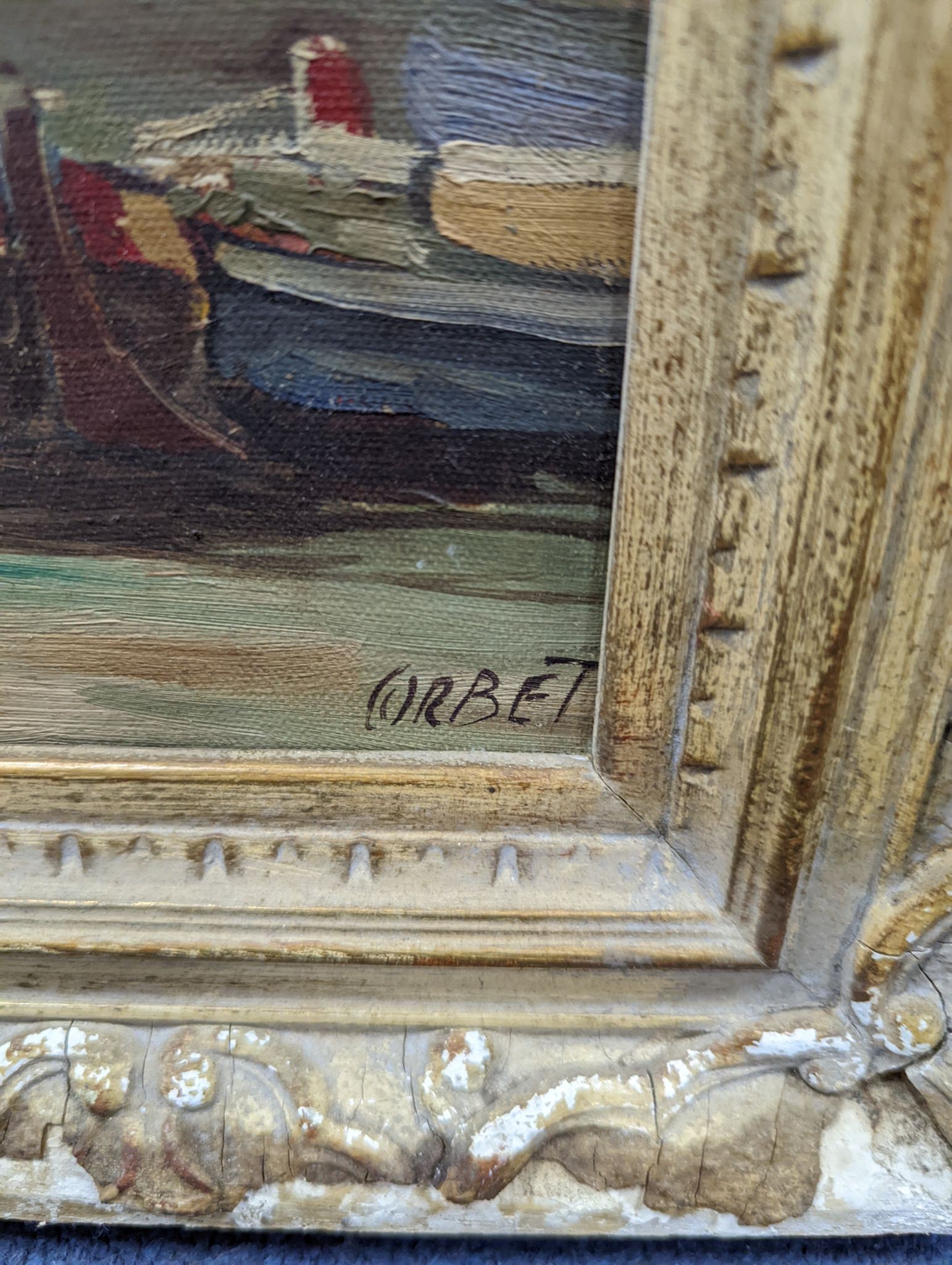 Corbet, oil on canvas, View of a Dutch church spire, signed, 59 x 29cm